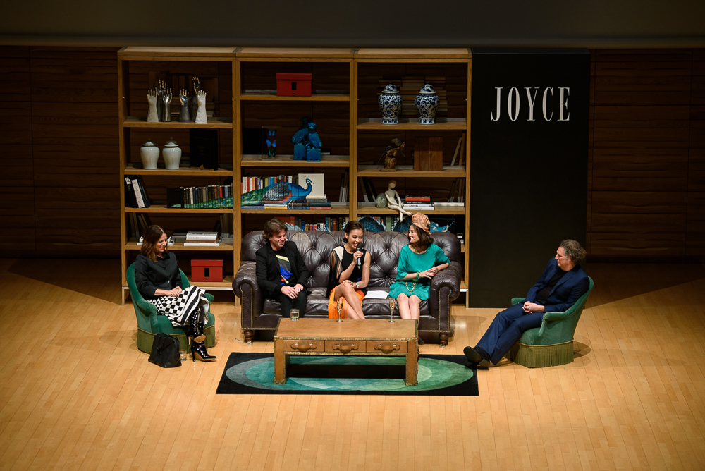 JOYCE creative salon guests seekers on the stage. Classic antique sofa and decor. Hong Kong event photographer CK Man.