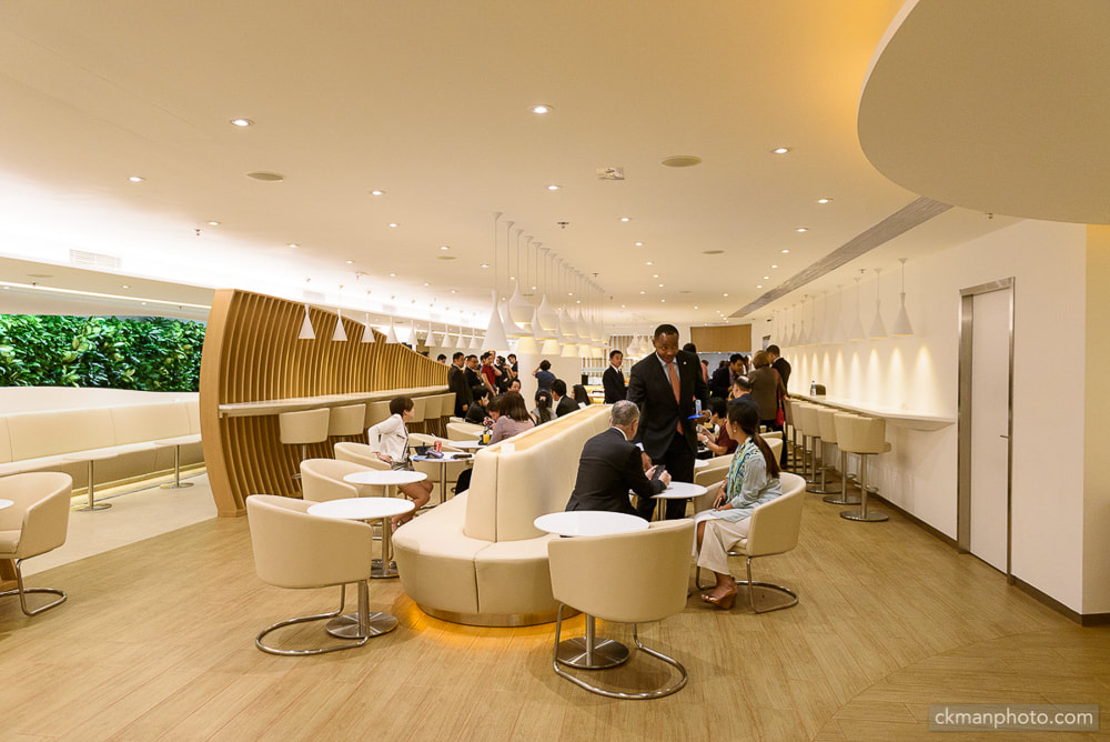 Skyteam lounge reception with LED TV wall